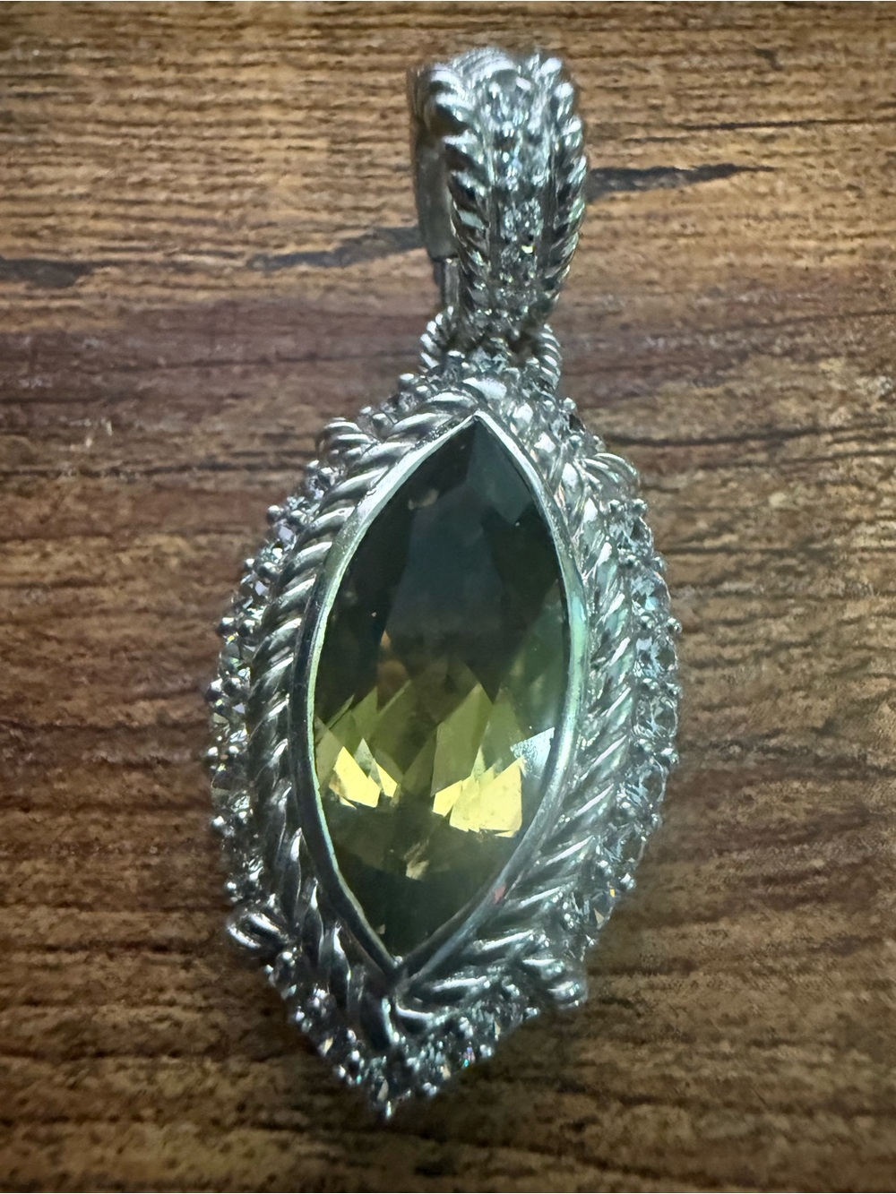 Judith Ripka Green Marquise Crystal Leaf-Frame Pendant